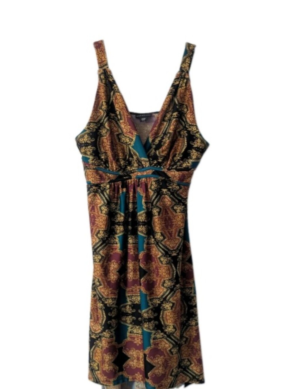 Metaphor Womens Dress Hi Low Maxi Brown Teal Green Geometric Sleeveless sz XL
